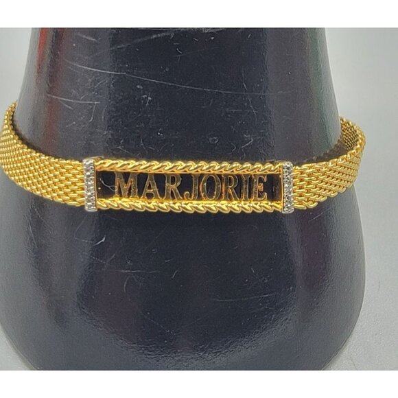 Danbury Mint Marjorie Monogrammed Bracelet 14k Gold Plated Two Diamond 7.5-8.5" - Picture 13 of 16